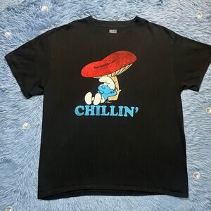Smurfs Mushroom Shirt Size Large Mens Blue Chillin Cartoon Funny Movie